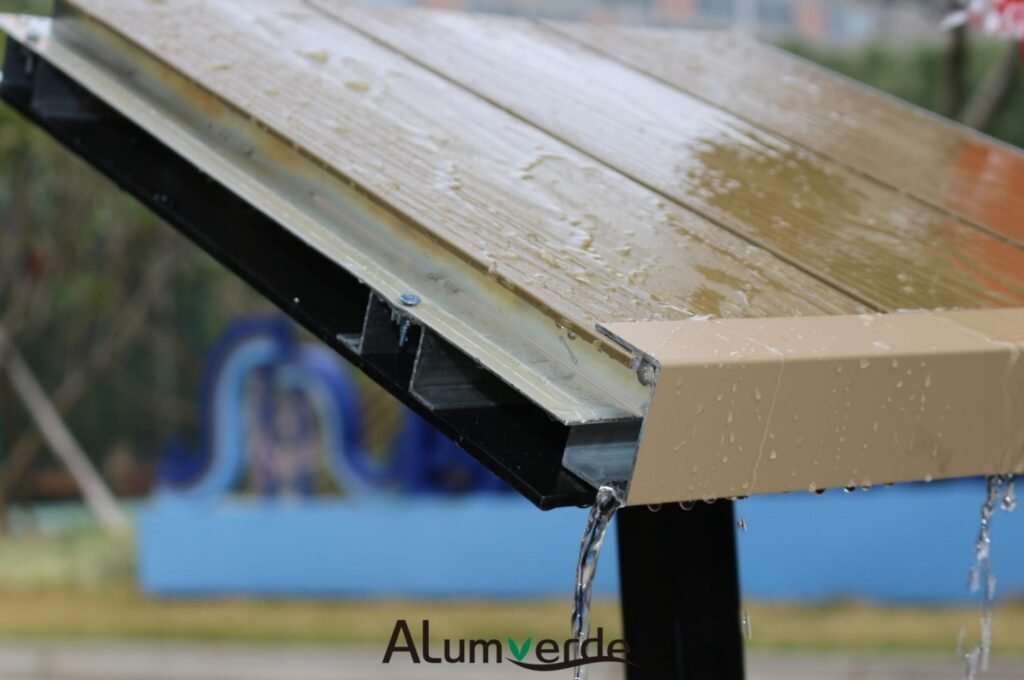 Integrated channels of LuxeFlow Decking efficiently collect and redirect water for dry surfaces
