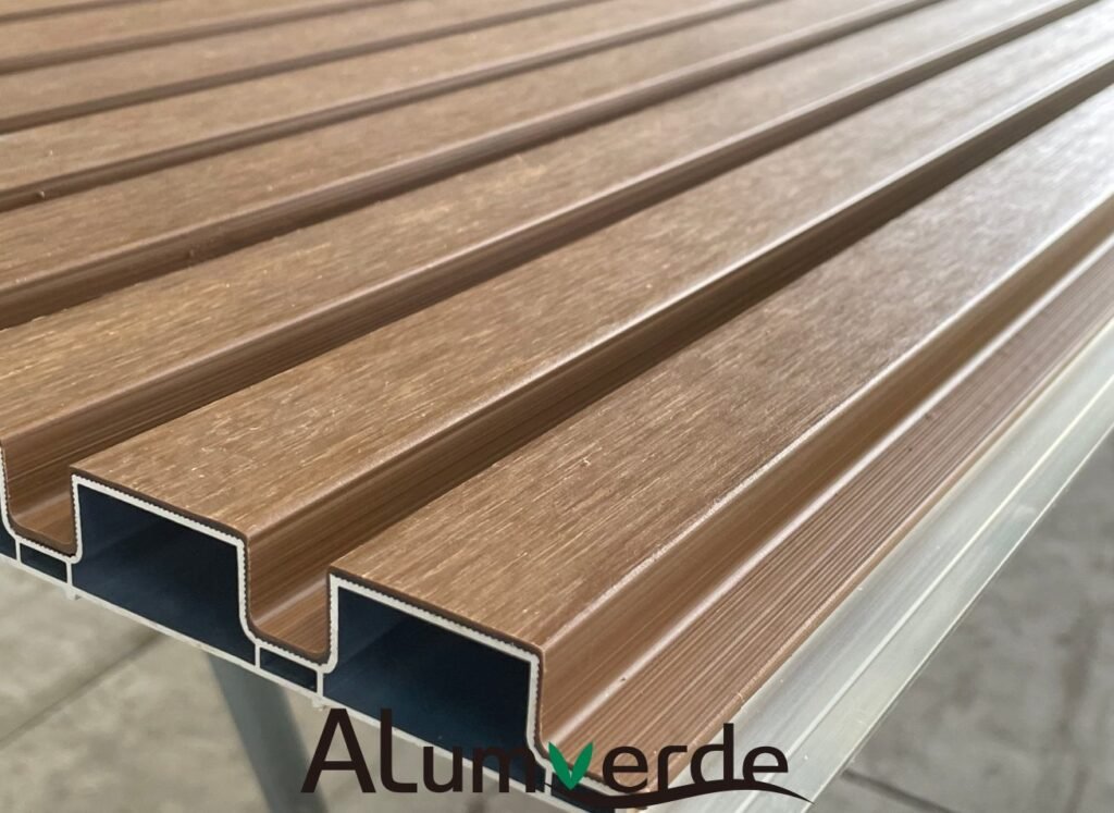 High-rise fire-safe wood-look cladding with lasting durability and stability