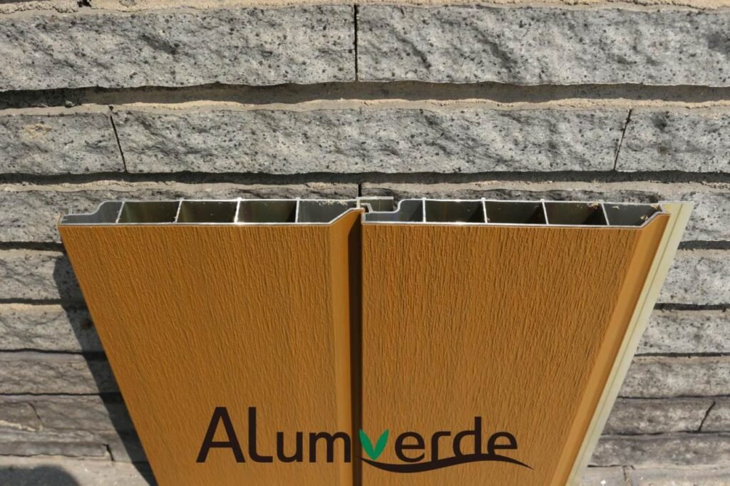 Wood look aluminum cladding with fire-safe durable performance