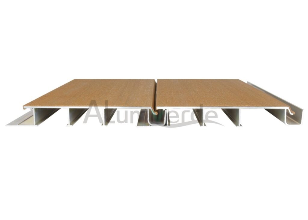 Fireproof co-extrusion aluminum decking with UV-resistant wood-grain finish